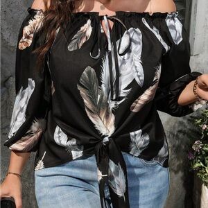 🪶 Feather 🪶 | Waist Tie Front | Off the Shoulder | 3/4 Sleeve Blouse